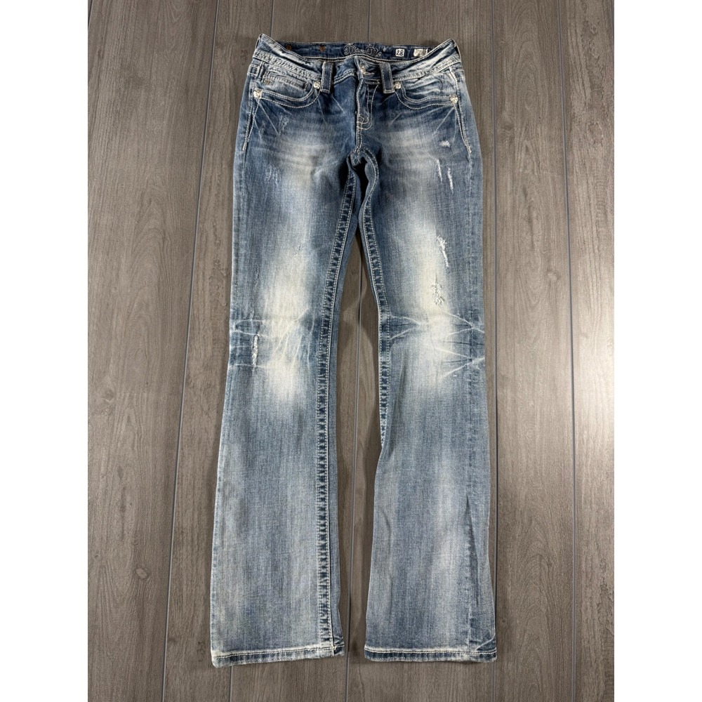 Miss Me Angel Wing Bootcut Jeans JP5437B Med 62 Blue Distressed Rhinestone 28x34